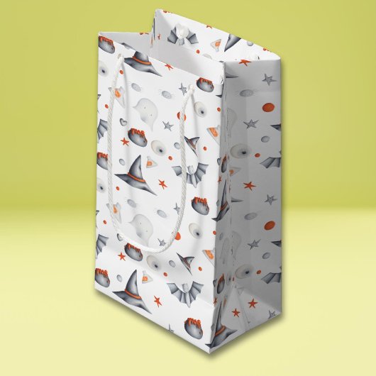 かわいい幽霊とこうもりハロウィンパターン スモールペーパーバッグ