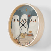かわいい幽霊とカボチャお洒落ンのハロウィン 壁時計 (傾斜)