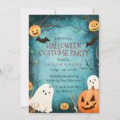 かわいい幽霊とカボチャのハロウィーンの衣装パーティー 招待状 (正面)
