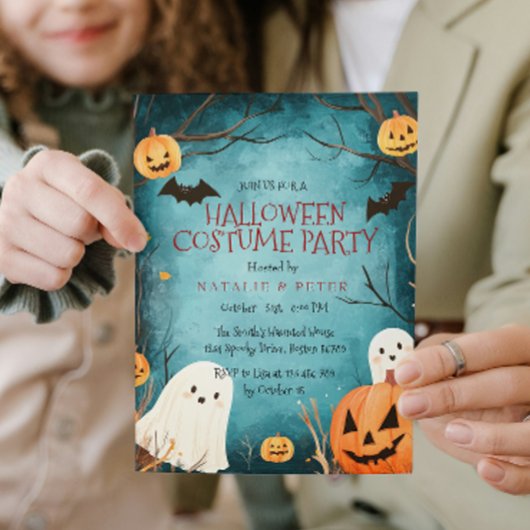 かわいい幽霊とカボチャのハロウィーンの衣装パーティー 招待状