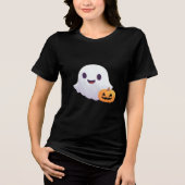かわいい幽霊とカボチャハロウィーン トライブレンドＴシャツ (正面)