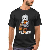 かわいい幽霊とカボチャ「ハッピーハローウィン」 Tシャツ