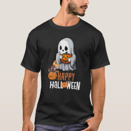 かわいい幽霊とカボチャ「ハッピーハローウィン」 Tシャツ