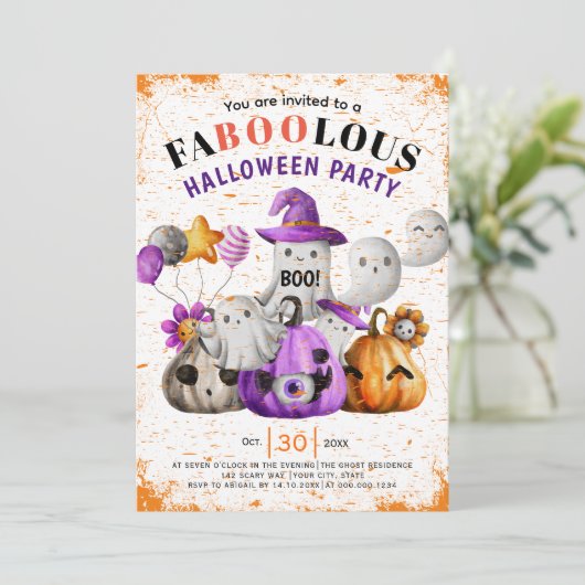 かわいい幽霊とカボチャBOOハローウィンパーティ 招待状 (スタンド正面)