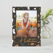 かわいい幽霊とグルスハッピーハローウィン写真 シーズンカード (スタンド正面)
