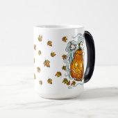 かわいい幽霊とジャック・オ・ランタンの落下葉する モーフィングマグカップ (正面右)