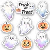 かわいい幽霊とハロウィーンカボチャの水彩色 シール (正面)