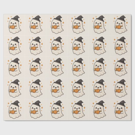 かわいい幽霊とハロウィーンキャンディ ラッピングペーパー (フラット)