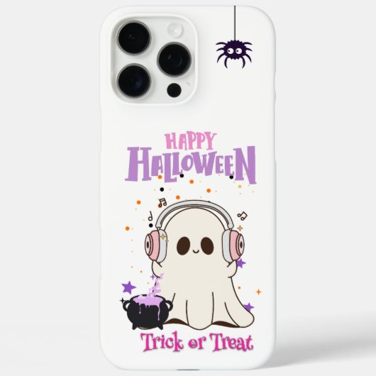 かわいい幽霊とヘッドフォンHalloween iPhone 16 Pro Case-Mate iPhoneケース (裏面)