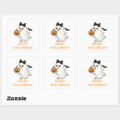 かわいい幽霊と弓とカボチャ | ハロウィン スクエアシール (シート)