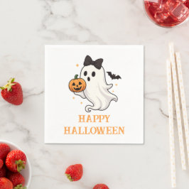 かわいい幽霊と弓とカボチャ | ハロウィン スタンダードカクテルナプキン