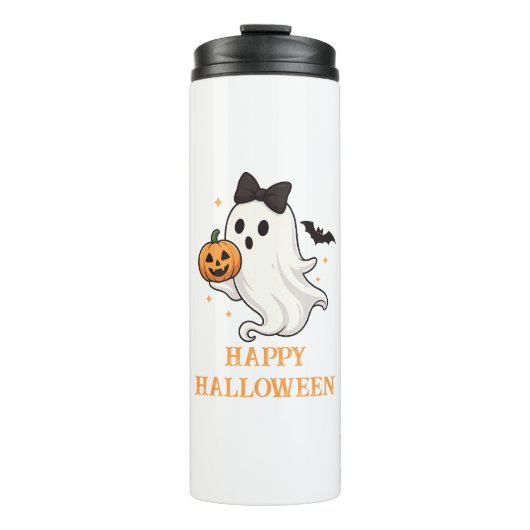 かわいい幽霊と弓とカボチャ | ハロウィン タンブラー (正面)