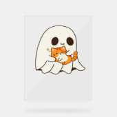 かわいい幽霊と猫、ギフトクラシックハロウィンTシャツ アクリルサイン (正面)