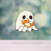 かわいい幽霊と猫、ギフトクラシックハロウィンTシャツ アクリルサイン (ニュートラル)