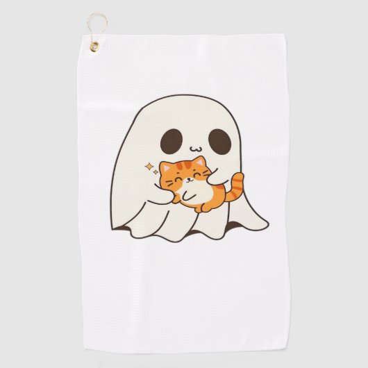 かわいい幽霊と猫、ギフトクラシックハロウィンTシャツ ゴルフタオル (正面)