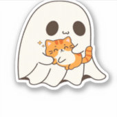 かわいい幽霊と猫、ギフトクラシックハロウィンTシャツ シール (正面)