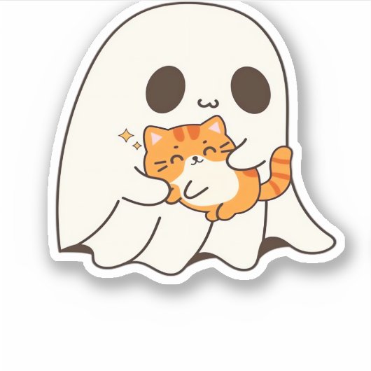 かわいい幽霊と猫、ギフトクラシックハロウィンTシャツ シール (正面)