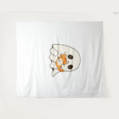 かわいい幽霊と猫、ギフトクラシックハロウィンTシャツ タペストリー (正面(横))