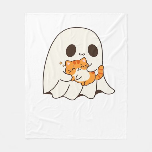 かわいい幽霊と猫、ギフトクラシックハロウィンTシャツ フリースブランケット (正面)