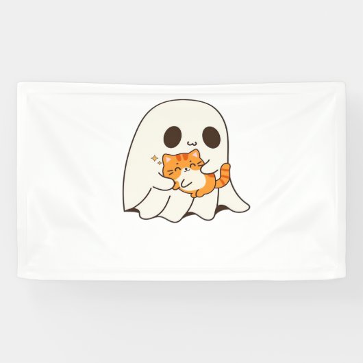 かわいい幽霊と猫、ギフトクラシックハロウィンTシャツ 横断幕 (横)