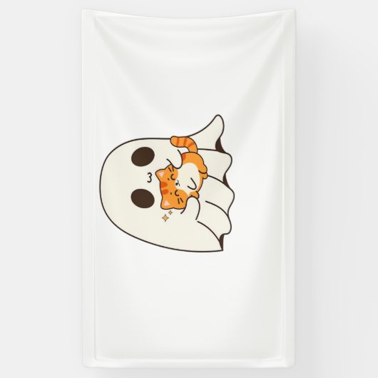 かわいい幽霊と猫、ギフトクラシックハロウィンTシャツ 横断幕 (縦)