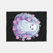 かわいい幽霊と花Iキッズ幽霊 フリースブランケット (正面(横))