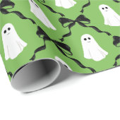 かわいい幽霊と黒い弓オングリーンハロウィン ラッピングペーパー (ロールコーナー)
