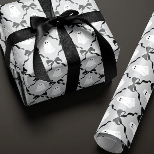 かわいい幽霊と黒い弓オングレーハロウィーン ラッピングペーパー