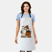 かわいい幽霊と黒猫のトリックまたは特大おごり エプロン (着用した状態)