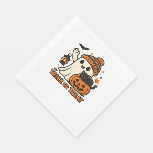 かわいい幽霊と黒猫のトリックまたは特大おごり スタンダードランチョンナプキン (角)