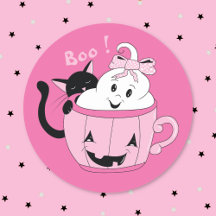 かわいい幽霊と黒猫のハロウィンステッカー