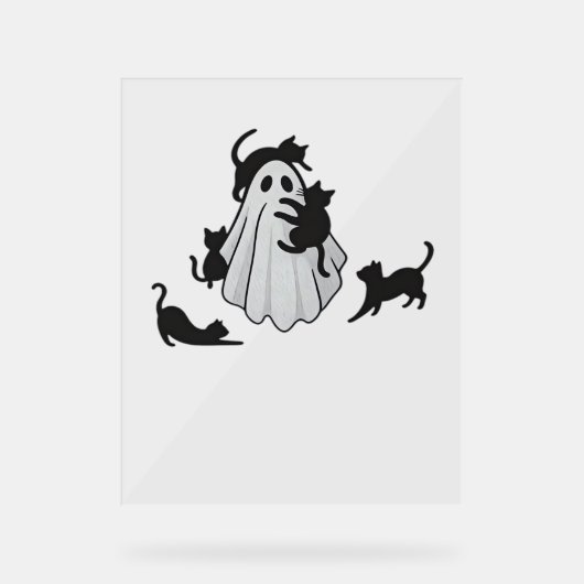かわいい幽霊と黒猫クラシックTシャツ アクリルサイン (正面)