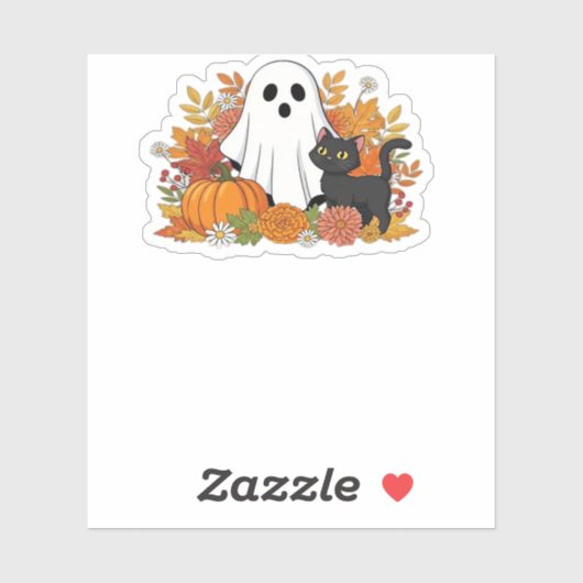 かわいい幽霊と黒猫クラシックTシャツ シール (シート)