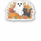 かわいい幽霊と黒猫クラシックTシャツ シール (正面)