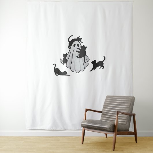 かわいい幽霊と黒猫クラシックTシャツ タペストリー (インサイチュ)