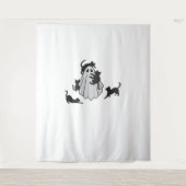 かわいい幽霊と黒猫クラシックTシャツ タペストリー (正面)