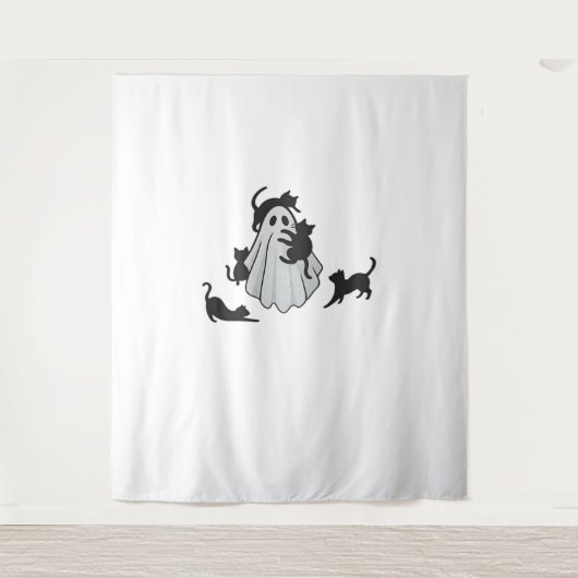 かわいい幽霊と黒猫クラシックTシャツ タペストリー (正面)