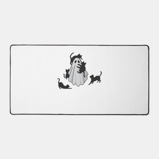 かわいい幽霊と黒猫クラシックTシャツ デスクマット (正面)
