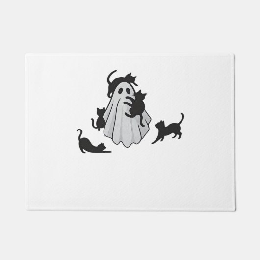 かわいい幽霊と黒猫クラシックTシャツ ドアマット (正面)