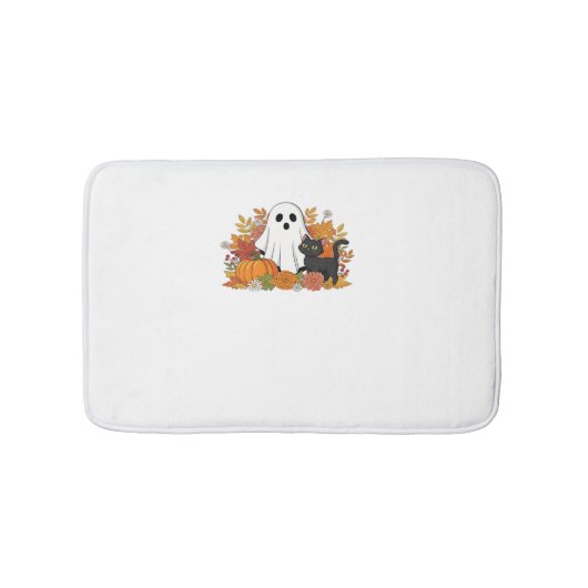 かわいい幽霊と黒猫クラシックTシャツ バスマット (正面)