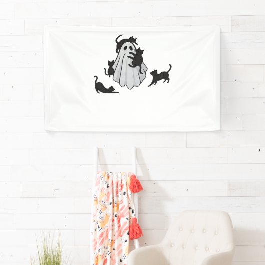 かわいい幽霊と黒猫クラシックTシャツ 横断幕 (インサイチュ)