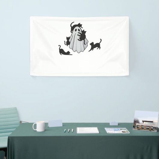 かわいい幽霊と黒猫クラシックTシャツ 横断幕 (トレードショー)