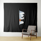 かわいい幽霊と黒猫ハロウィン不気味- Seas タペストリー (インサイチュ(横))