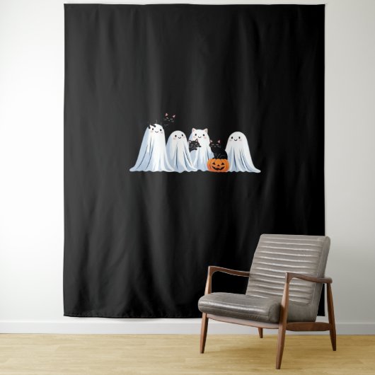 かわいい幽霊と黒猫ハロウィン不気味- Seas タペストリー (インサイチュ)