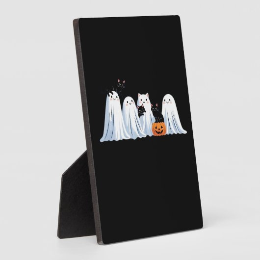 かわいい幽霊と黒猫ハロウィン不気味- Seas フォトプラーク (側面)