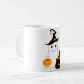 かわいい幽霊と黒猫ハロウィ祝ーン コーヒーマグカップ (正面左)