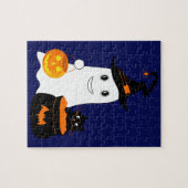 かわいい幽霊と黒猫ハロウィ祝ーン ジグソーパズル (横)