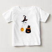 かわいい幽霊と黒猫ハロウィ祝ーン ベビーTシャツ (正面)