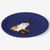 かわいい幽霊と黒猫ハロウィ祝ーン ペーパープレート (アングル)