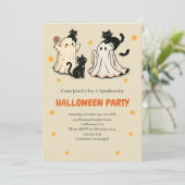 かわいい幽霊と黒猫ハローウィンパーティ 招待状 (スタンド正面)